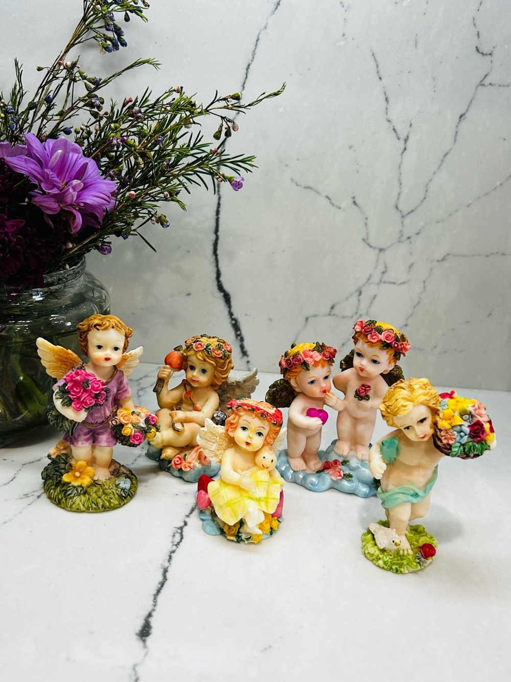Decorative Cherub Figurine Set of Five Multicolor